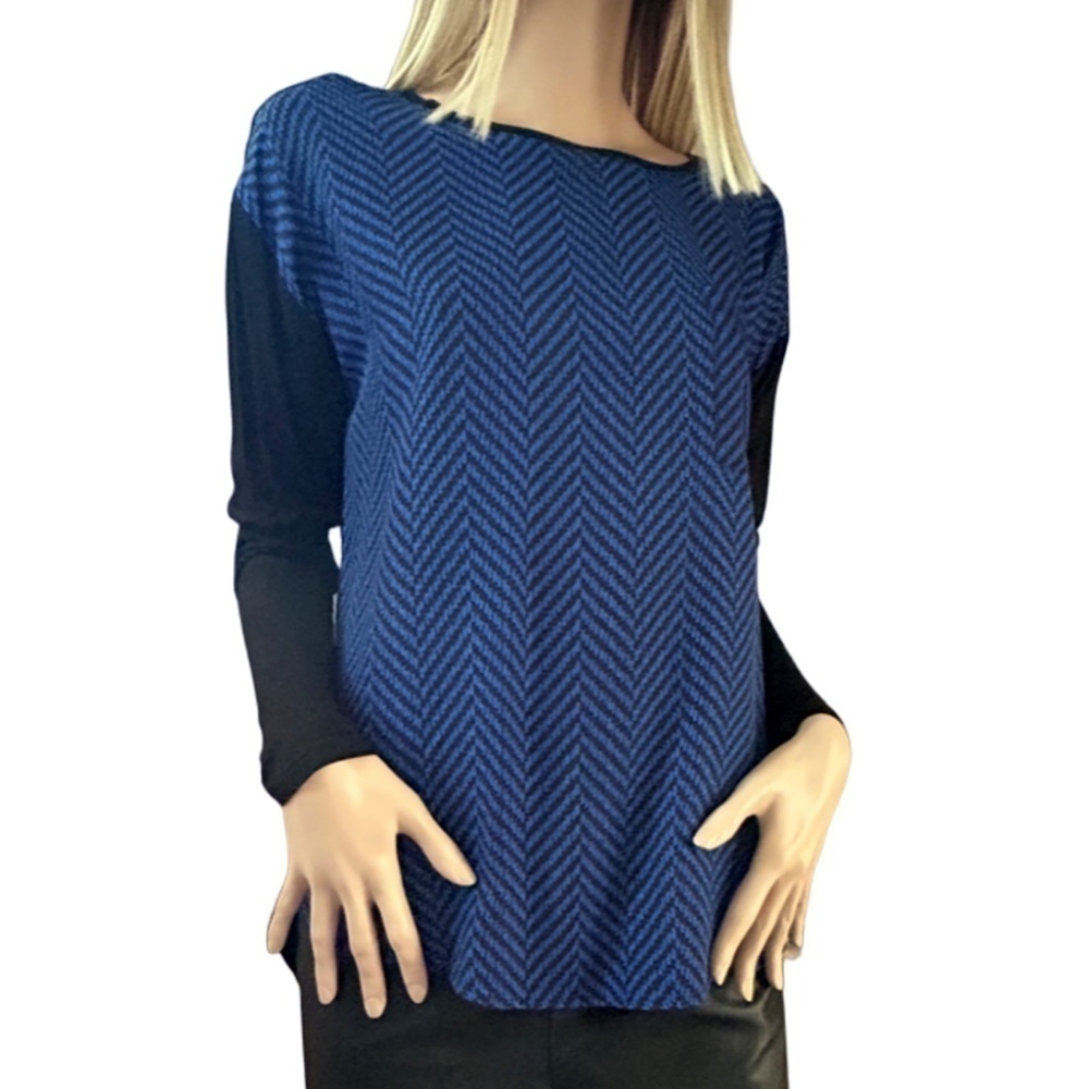 Michael Kors Rayon Blouse Shirt Tunic Hi Low Tank Long Sleeve Chevron Pattern